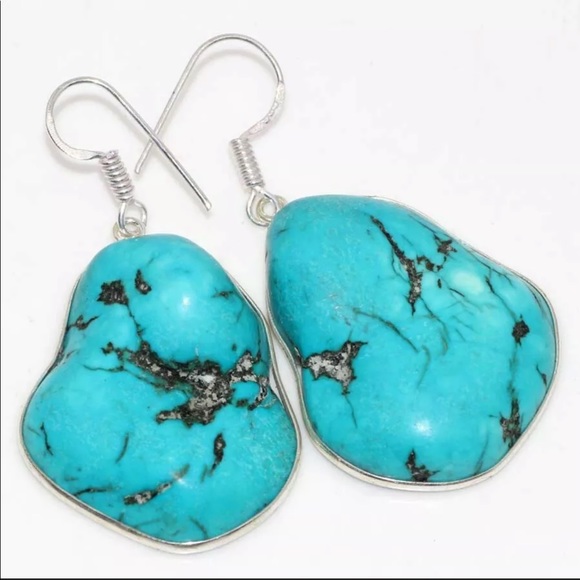 Turquoise Sterling Silver Earrings, Large - Picture 1 of 2